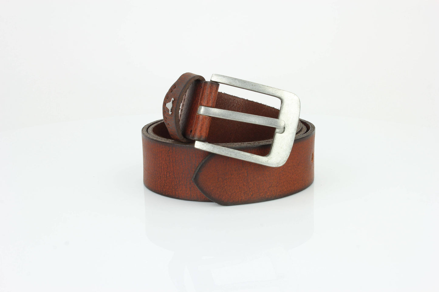 Grain Leather Belt w/ Western Loop & Metal Logo ABB 015