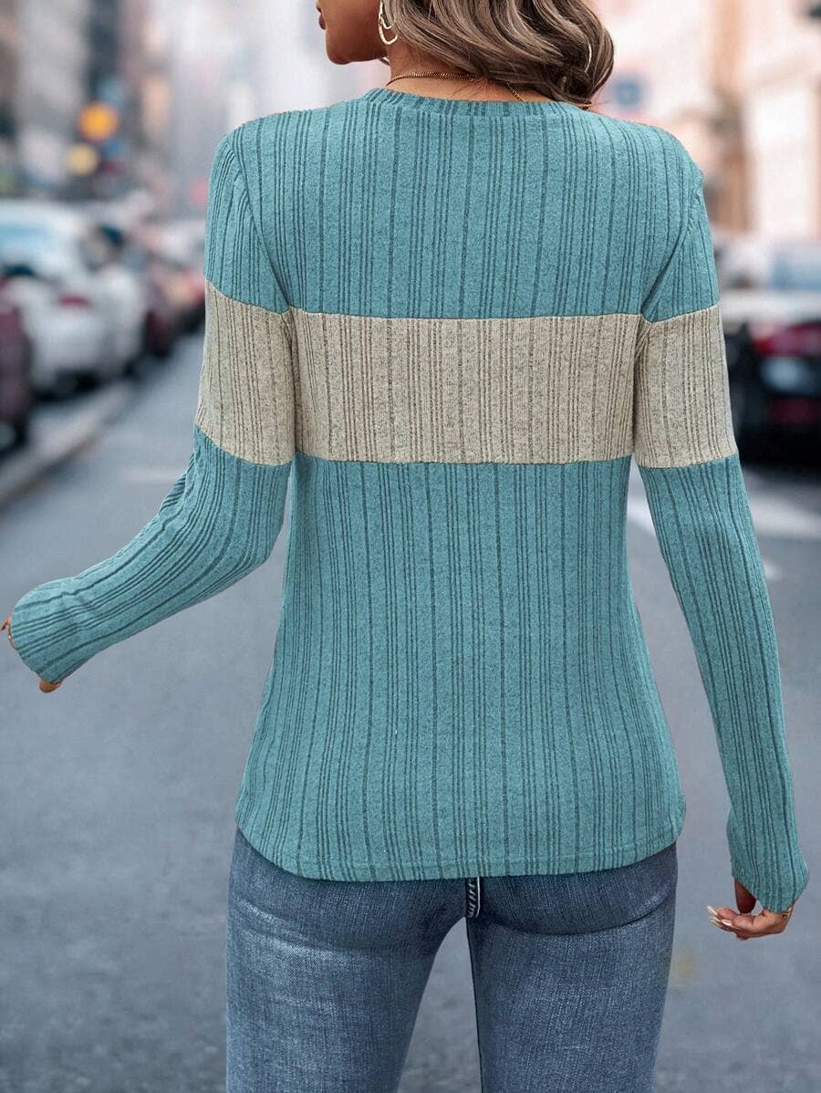 LOOSE CASUAL COLOR MATCHING PULLOVER T-SHIRT