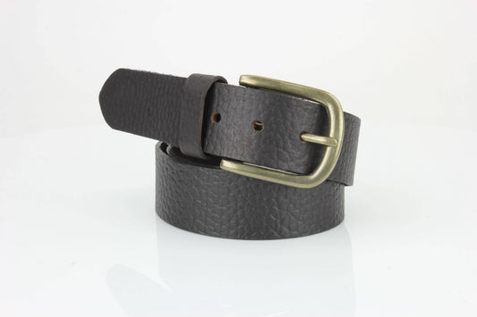 Distressed Grain Leather Belt with Embossed Patch ABB 023