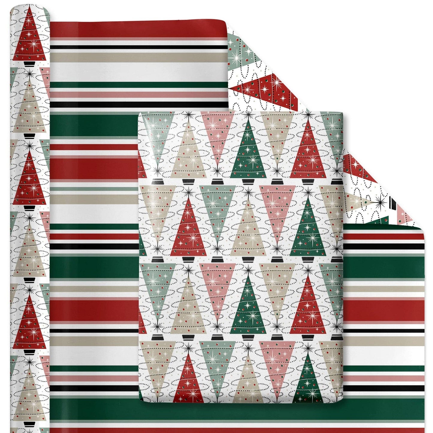 30" x 10' Wrapping Paper | Retro Trees/Retro Multicolor Str
