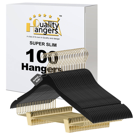 WS73 Ultra Slim Skirt Pant Hangers + Clips Black/gold - 100
