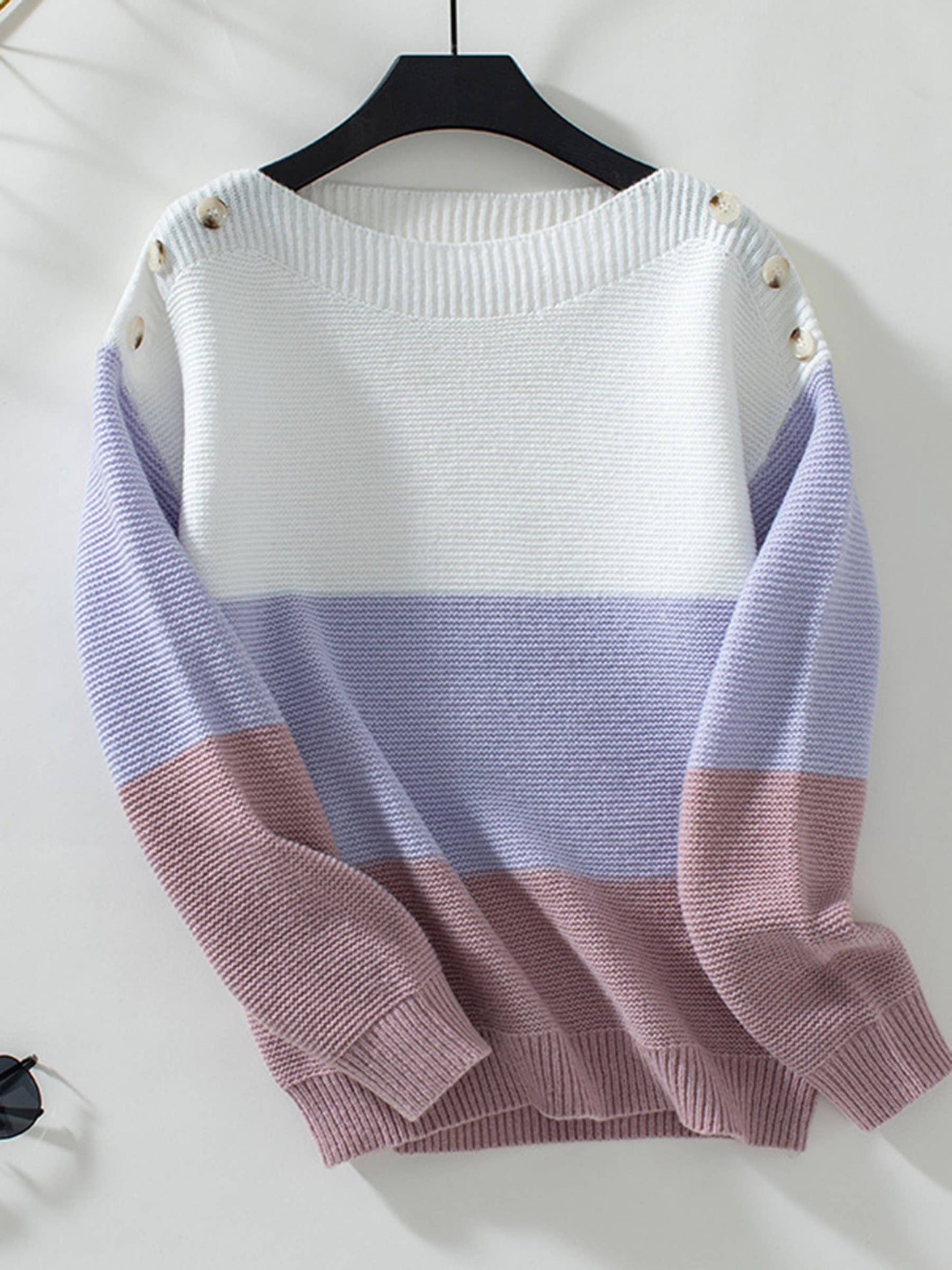 Loose Button Patchwork Contrasting Sweater