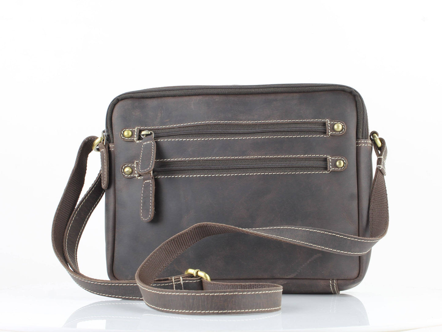 Hunter Leather Shoulder Bag with Double Zip Front AB 1847