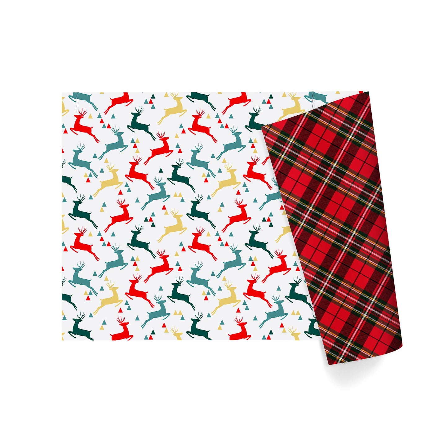 24" x 16' Reversible Holiday Wrapping Paper | Prancing Deer/Plaid