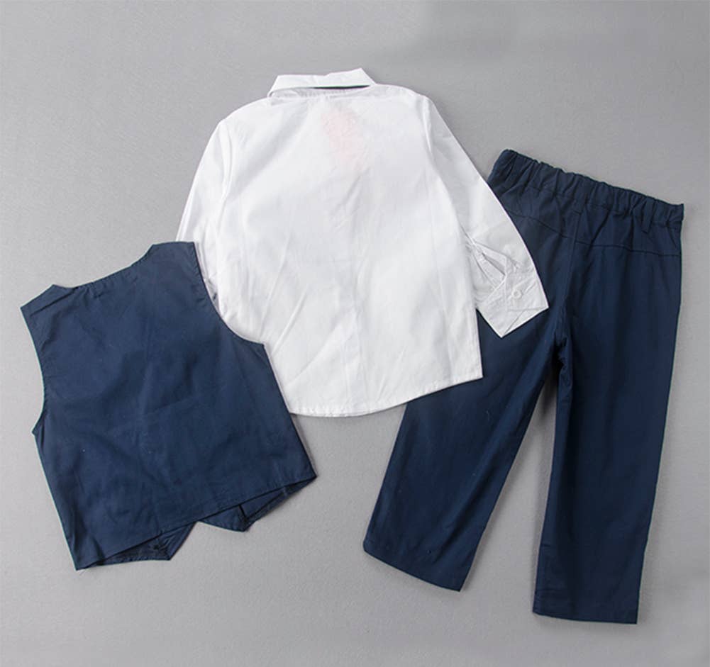 Navy White Studded 4pcs Boy Formal Suit Outfit