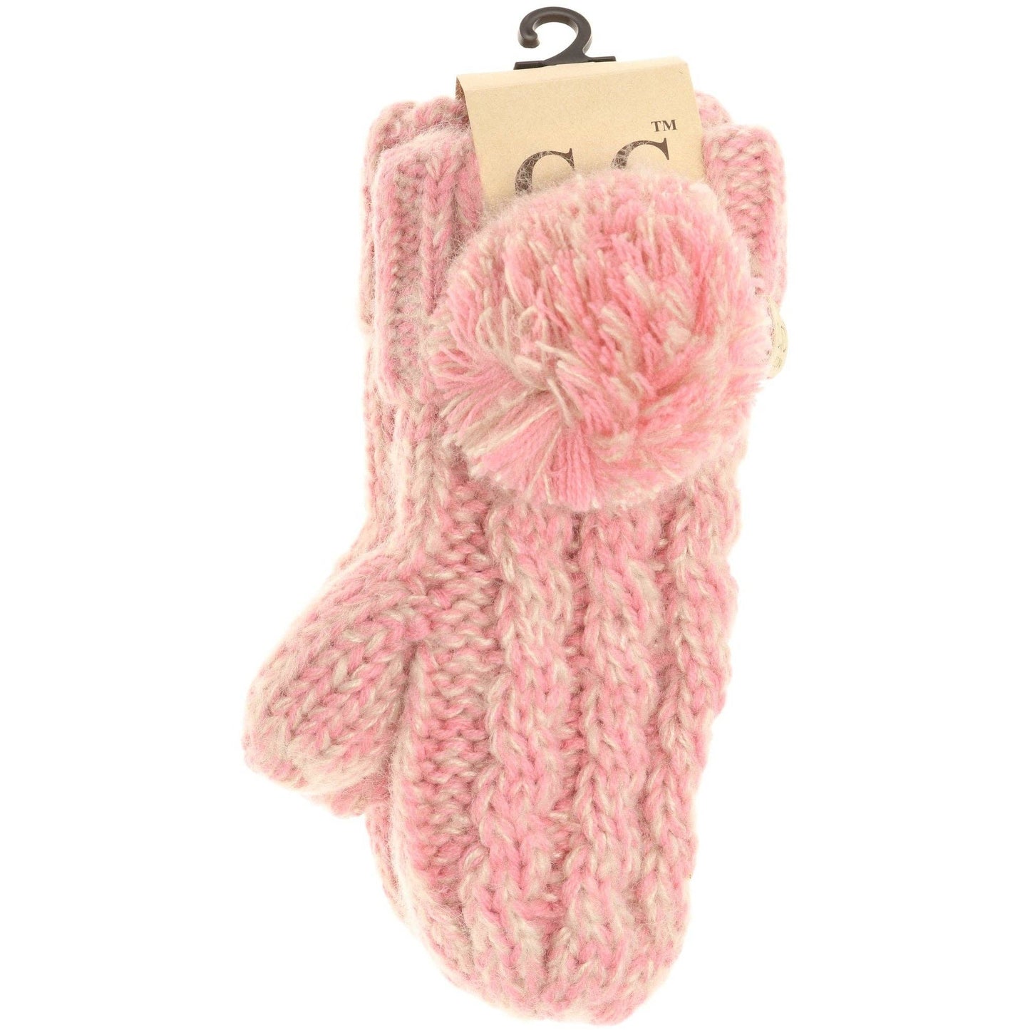 Kids CC Multi-Tone Double Pom Fuzzy Lined Mittens