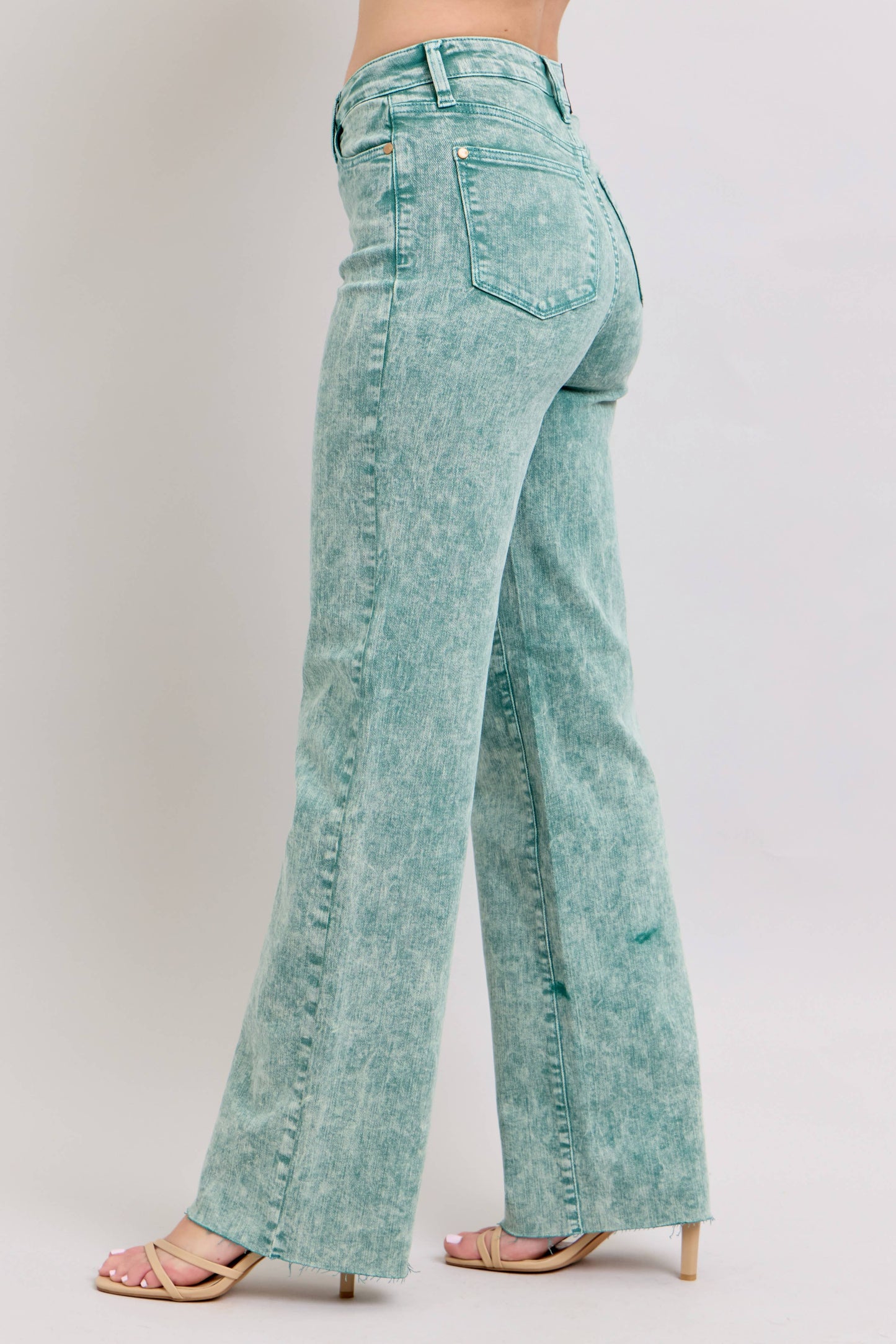 Sea Green High Waisted Raw Hem Dad Jean