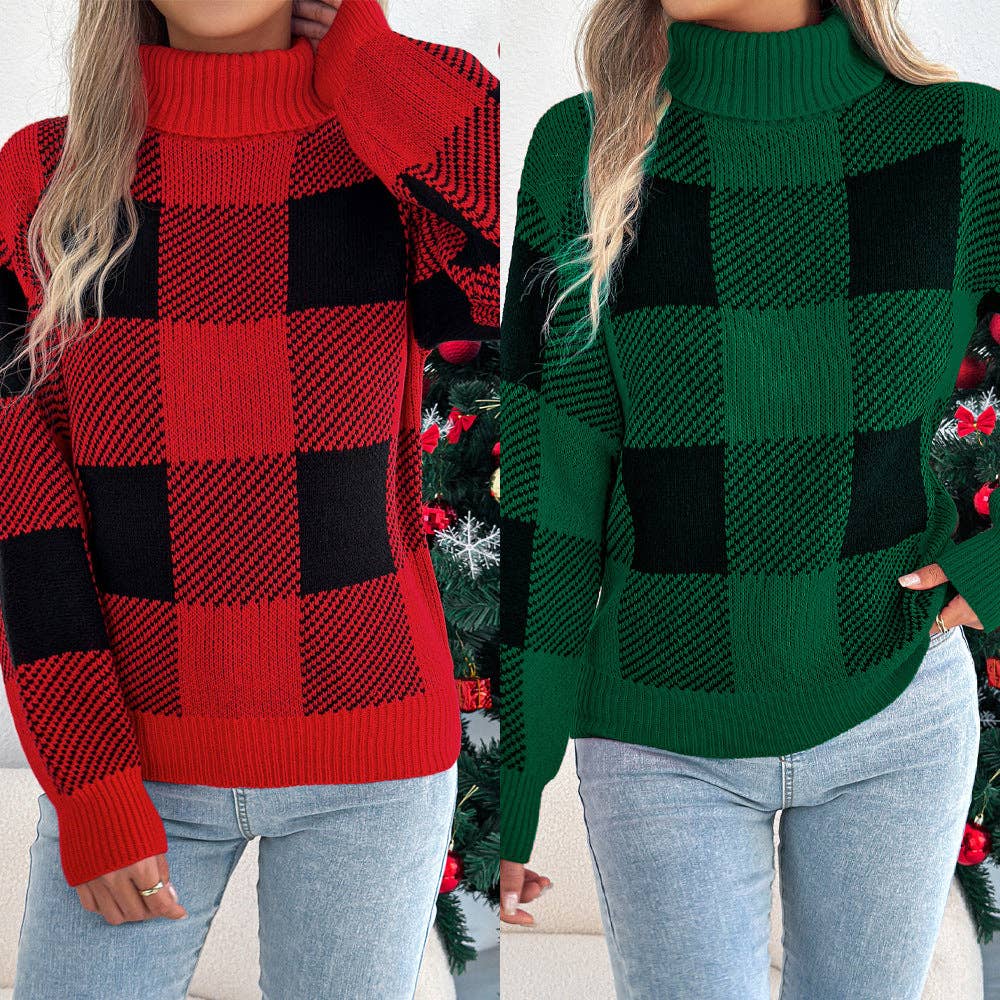 Christmas contrasting lantern sleeve turtleneck sweater