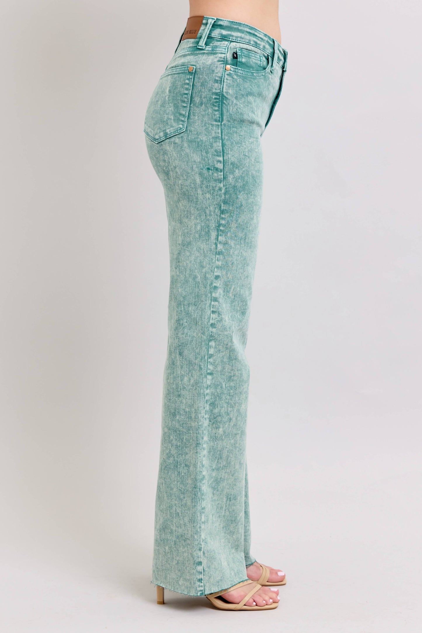 Sea Green High Waisted Raw Hem Dad Jean