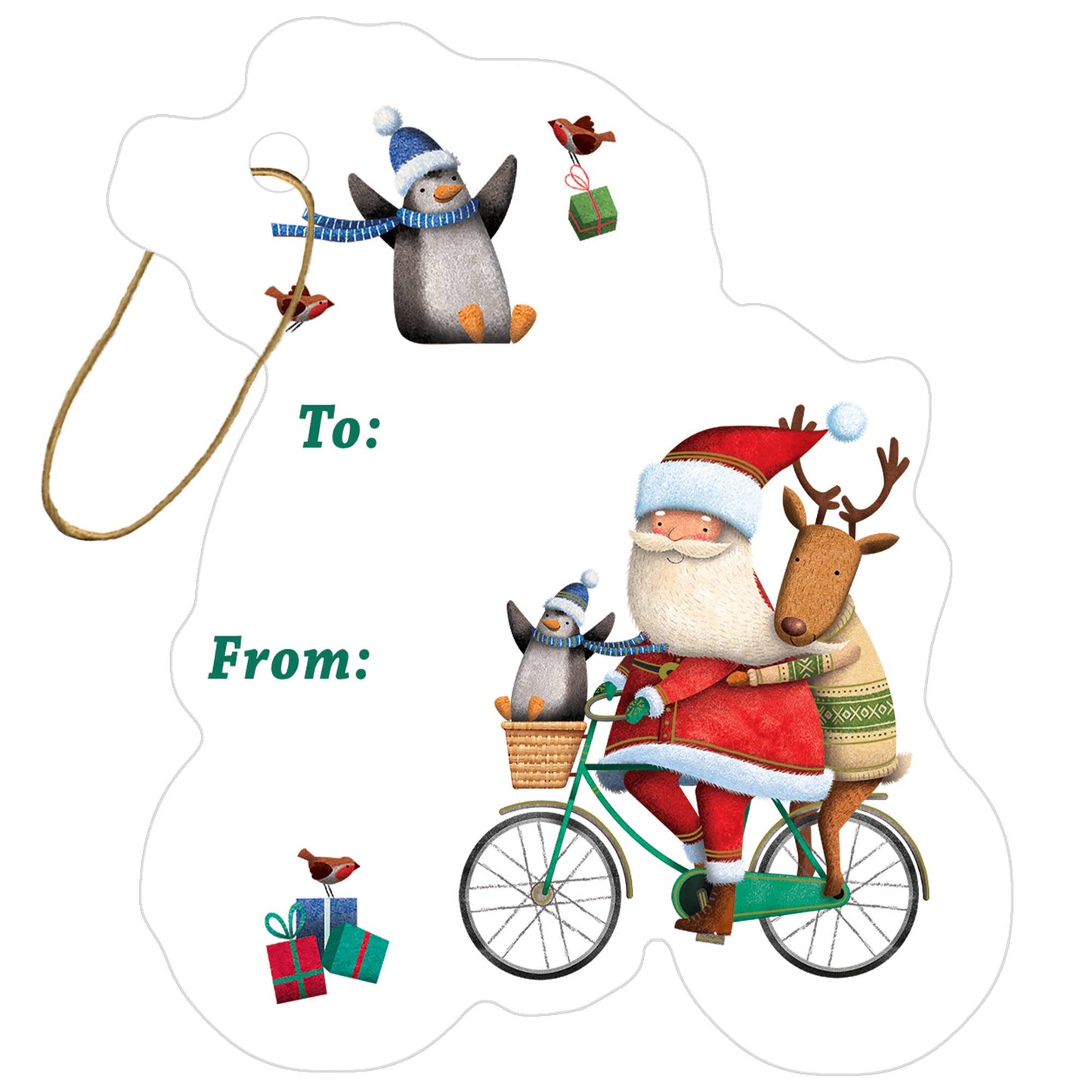 Gift Tags w/ Tie String - Santa Bicycle
