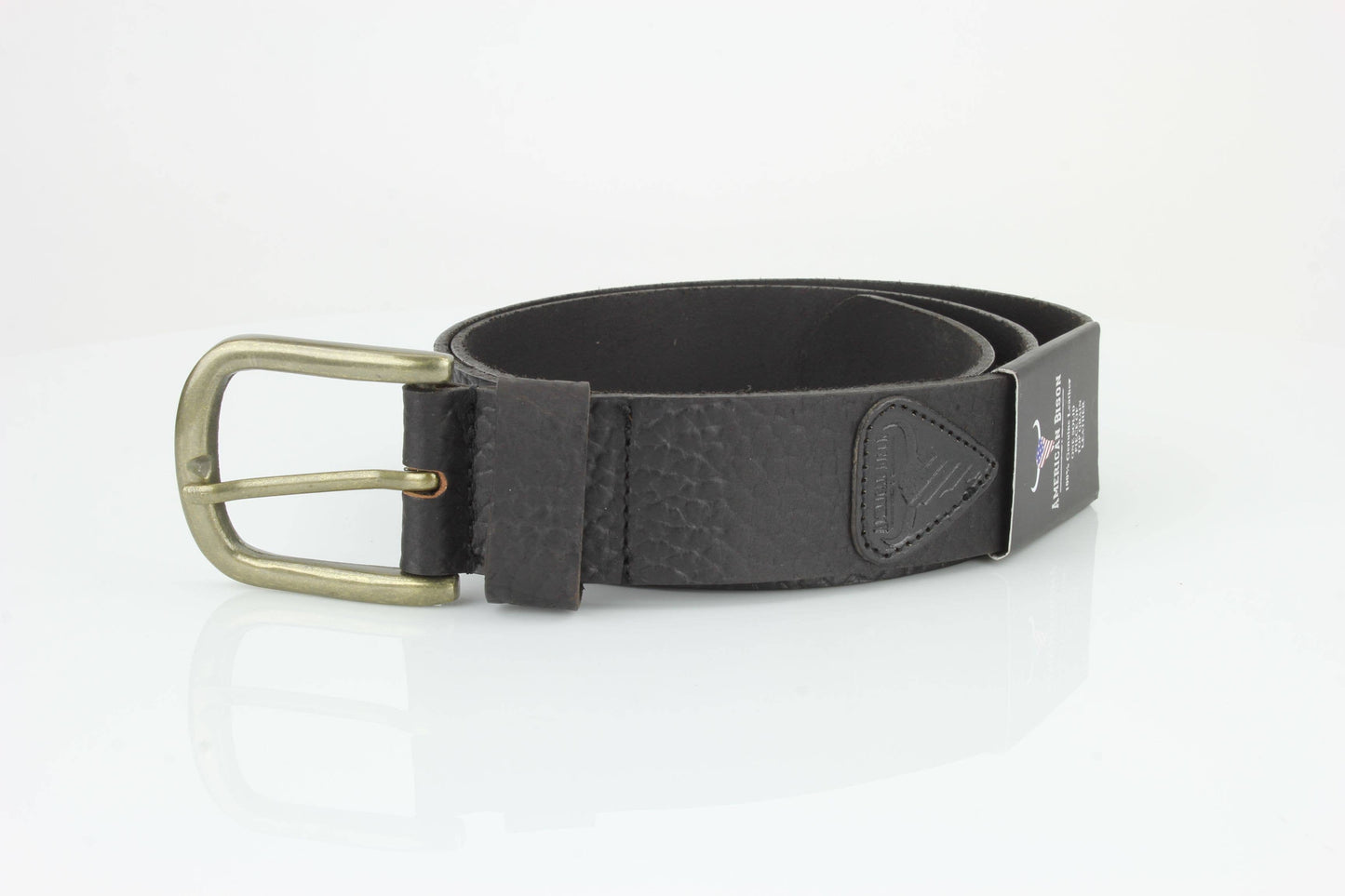 Distressed Grain Leather Belt with Embossed Patch ABB 023