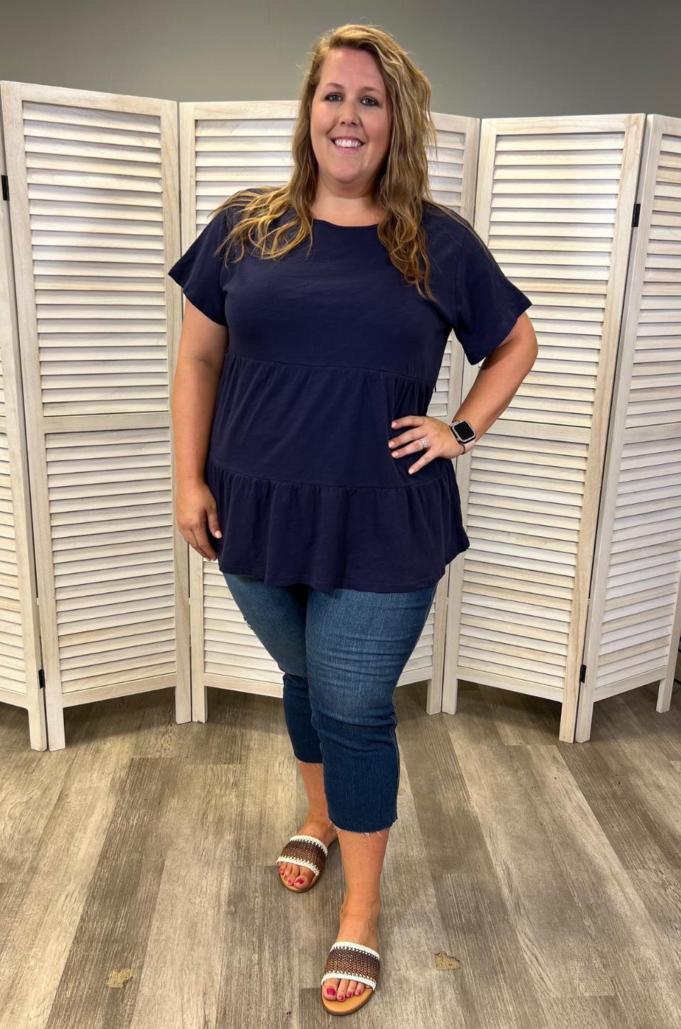 Cotton Nursing Top - Ruffle Navy