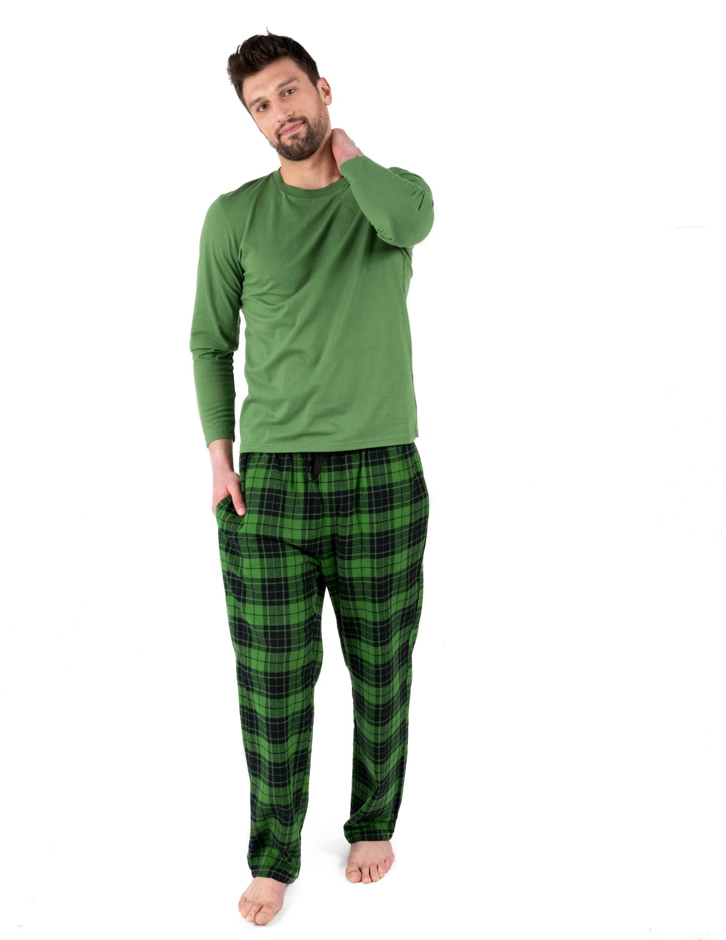 Mens Cotton Top & Flannel Pants Pajama Set