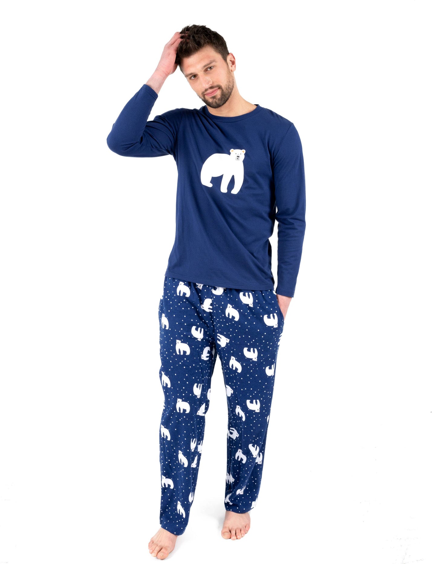 Mens Cotton Top & Flannel Pants Pajama Set