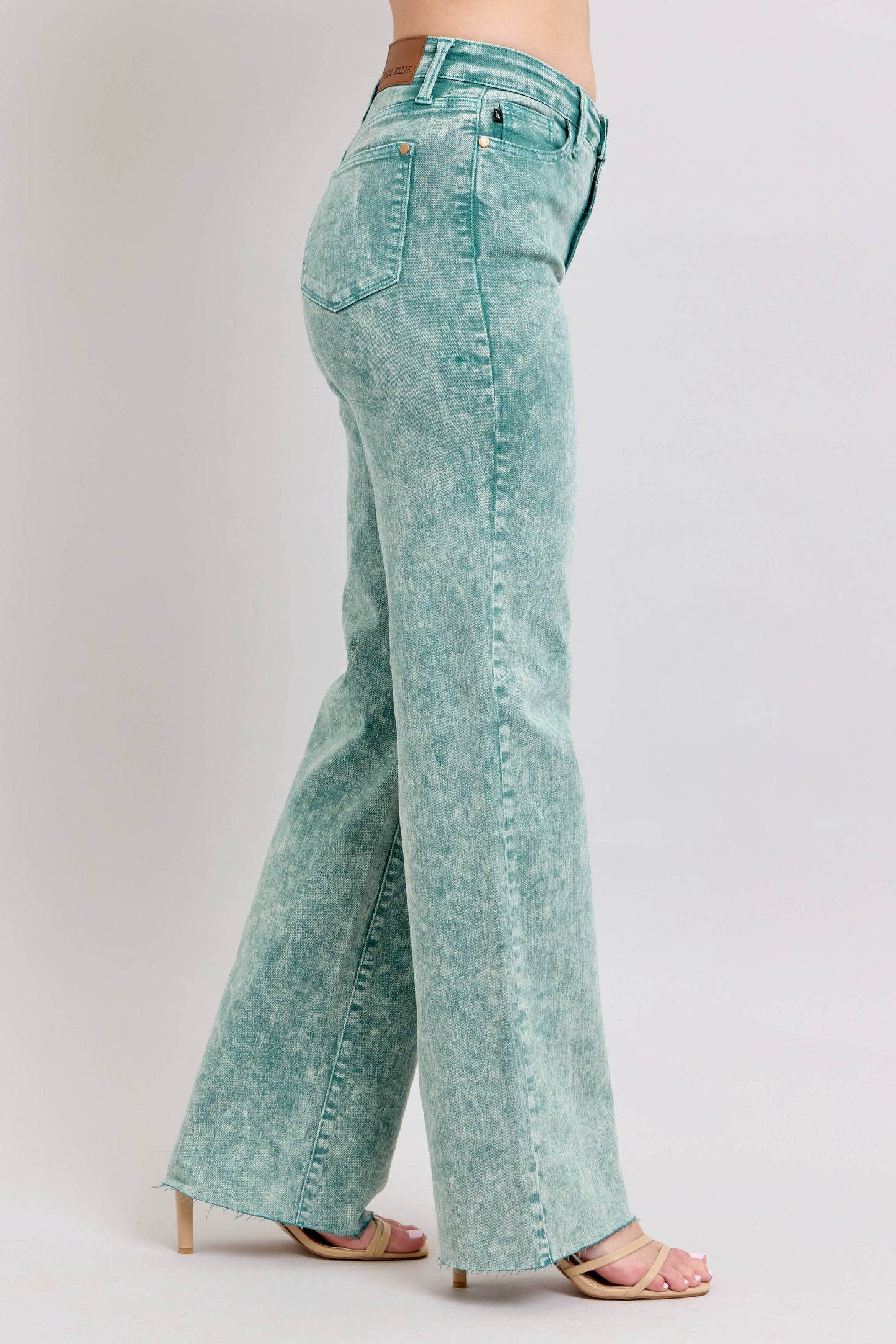 Sea Green High Waisted Raw Hem Dad Jean