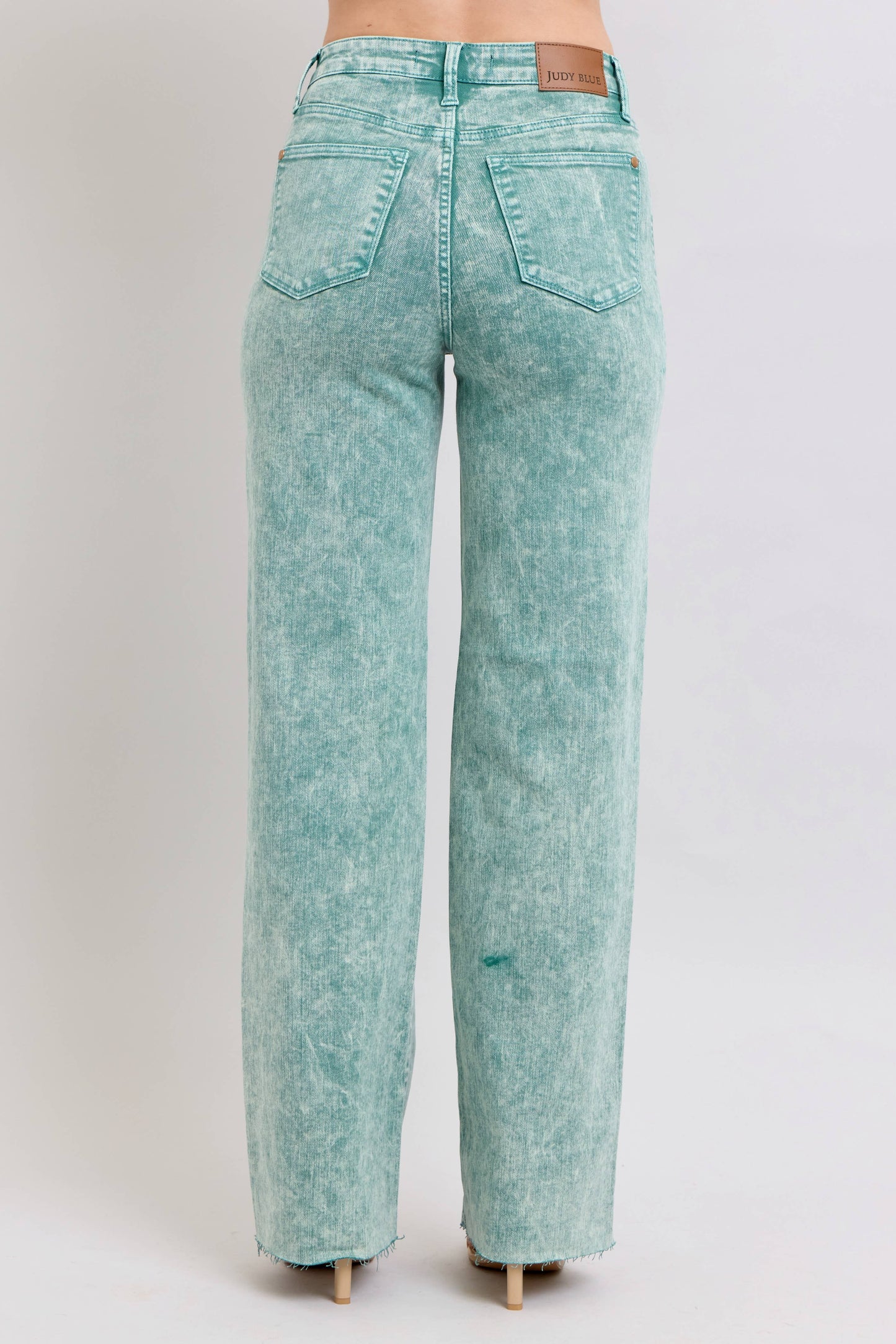 Sea Green High Waisted Raw Hem Dad Jean