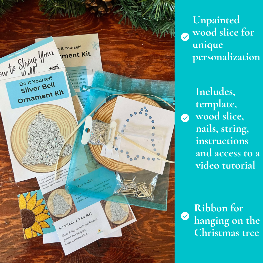 Silver Bell String Art Ornament Kit: DIY Christmas Craft