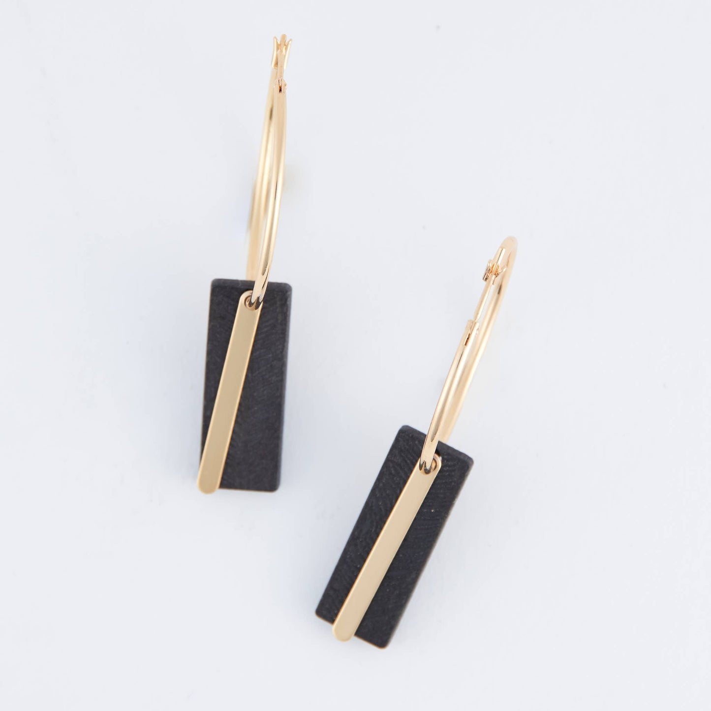 Jolie Wooden Bar Gold Hoop Earrings