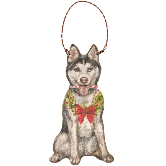 Husky Candy Cane Ornament