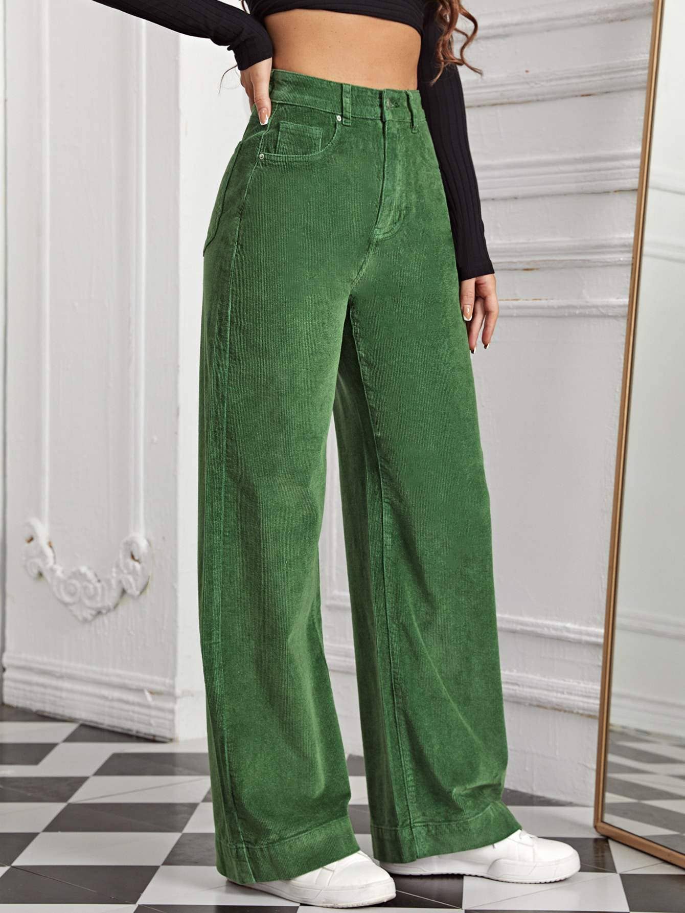 High waist slant pocket cord pants