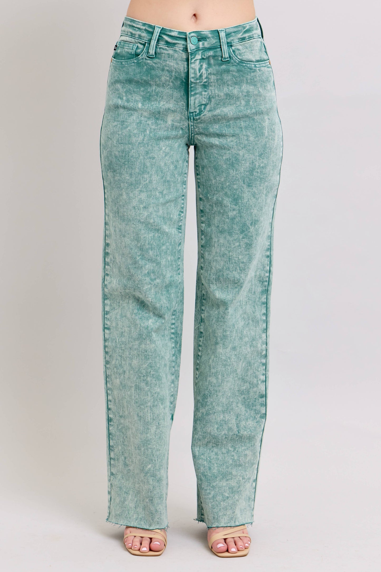 Sea Green High Waisted Raw Hem Dad Jean