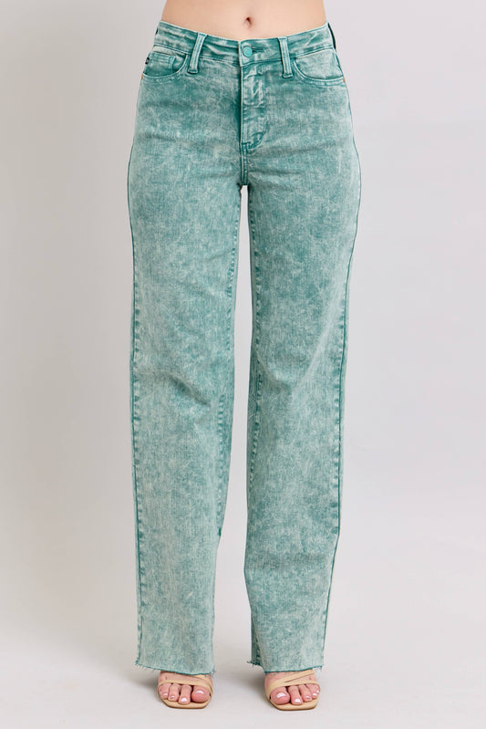 Sea Green High Waisted Raw Hem Dad Jean