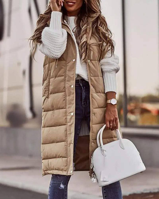Longline Puffer Vest with Snap Closure