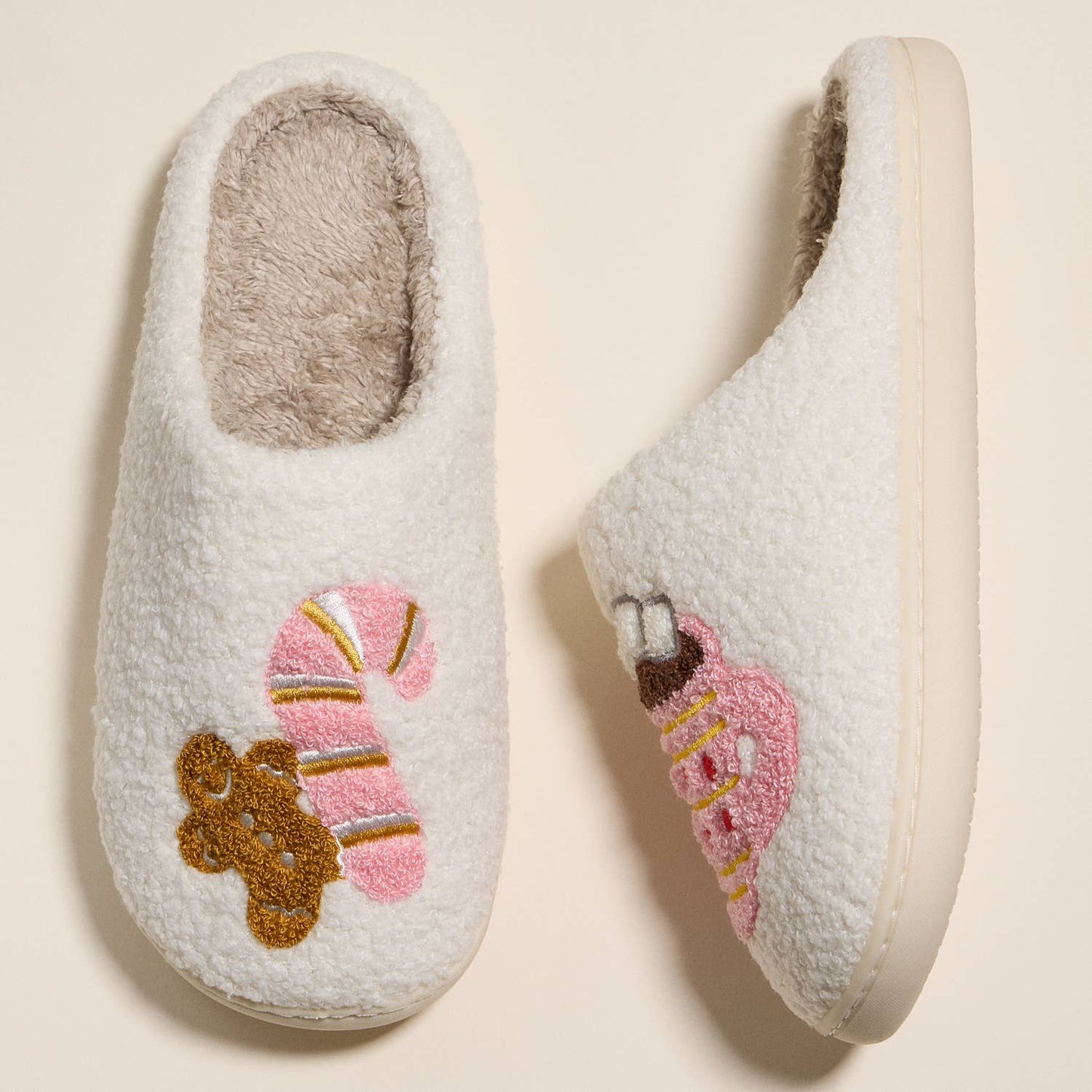 Gingerbread Man & Hot Chocolate Fuzzy Slippers for Christmas Gift