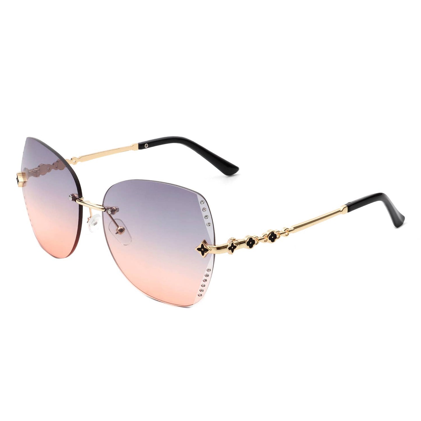 Oversize Rimless Butterfly Rhinestone Fashion Sunglasses