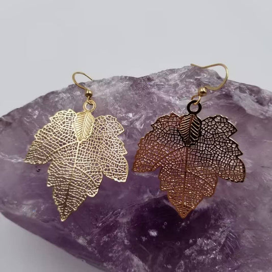 Gold Hollow Maple Leaf Earrings