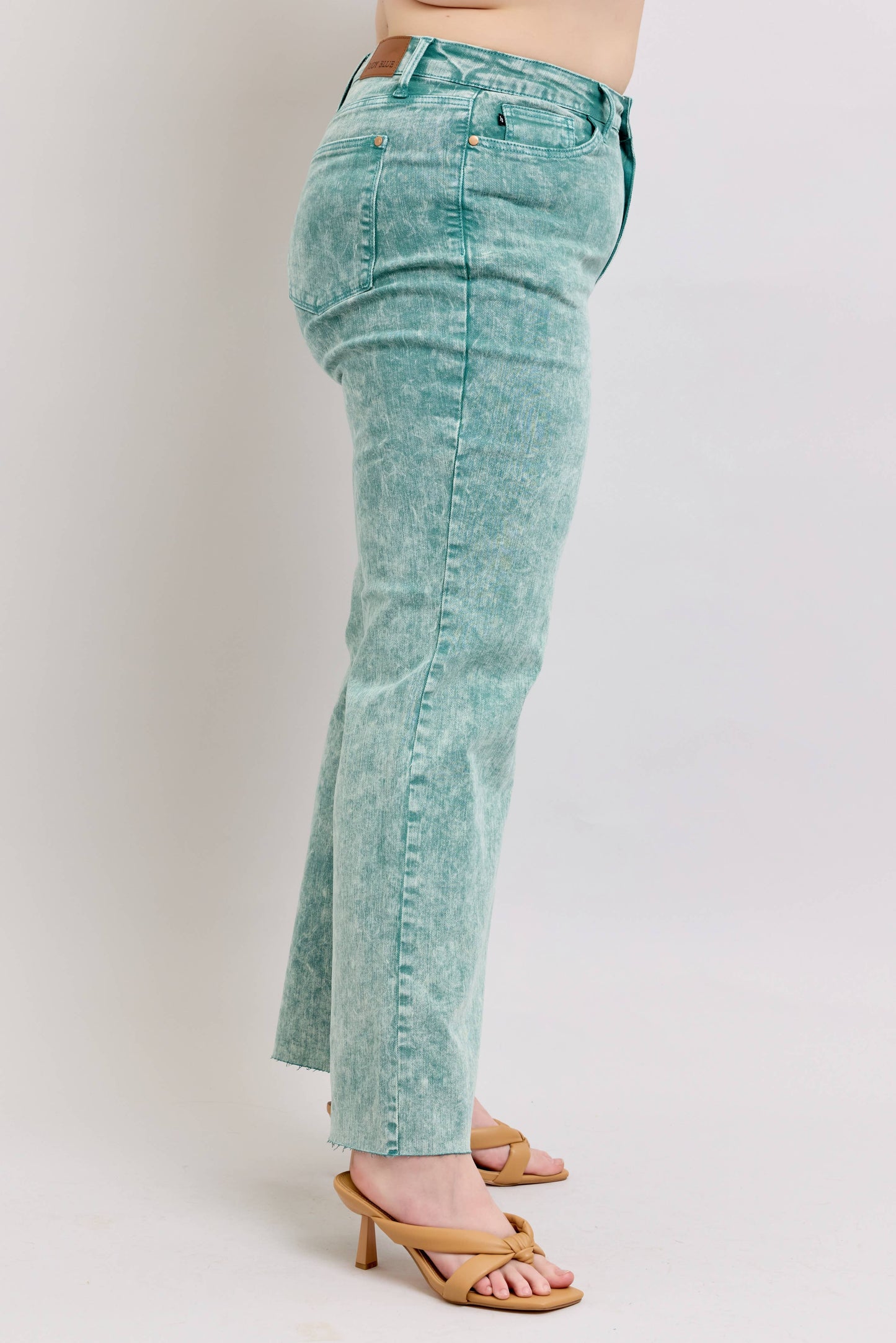 Sea Green High Waisted Raw Hem Dad Jean - PLUS