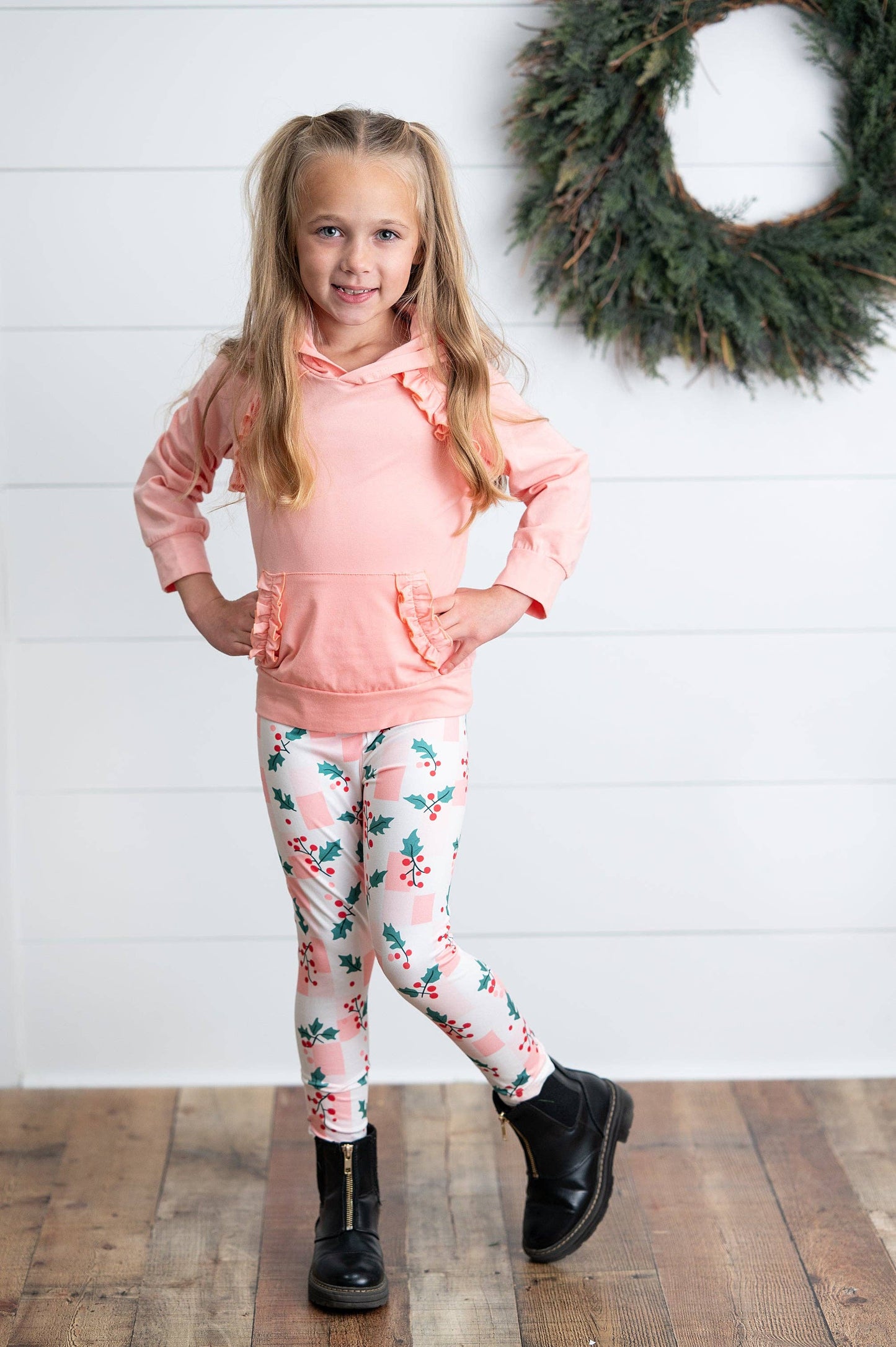 Kids Blush Ruffle Hoodie & Holly Check Pant Set