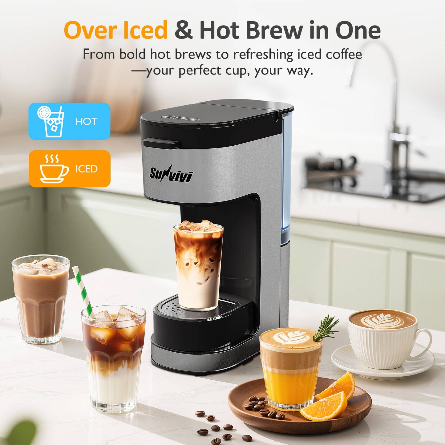 Iced & Hot Coffee Maker, Single Serve Coffee Maker