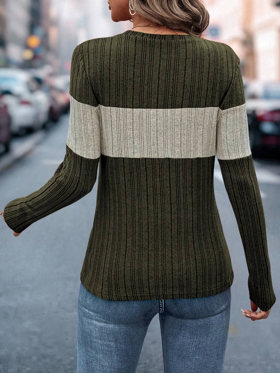 LOOSE CASUAL COLOR MATCHING PULLOVER T-SHIRT
