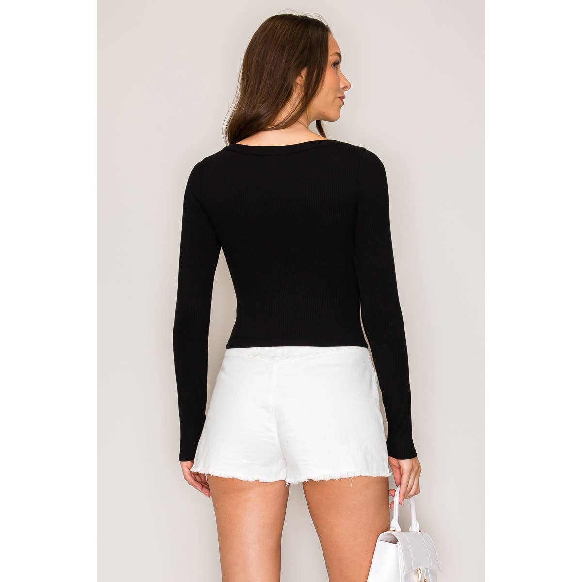 Ribbed Long Sleeve Wide Neck Top
