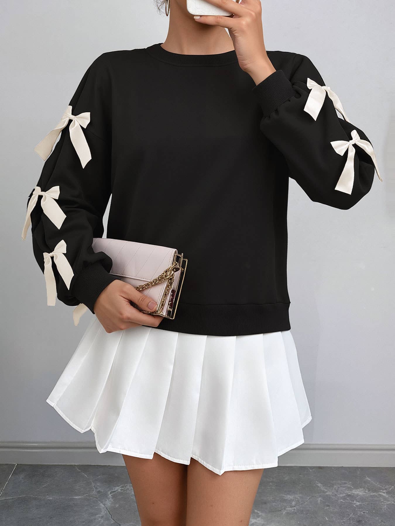 Autumn and winter sweet style top  bow  sweatshirt for women