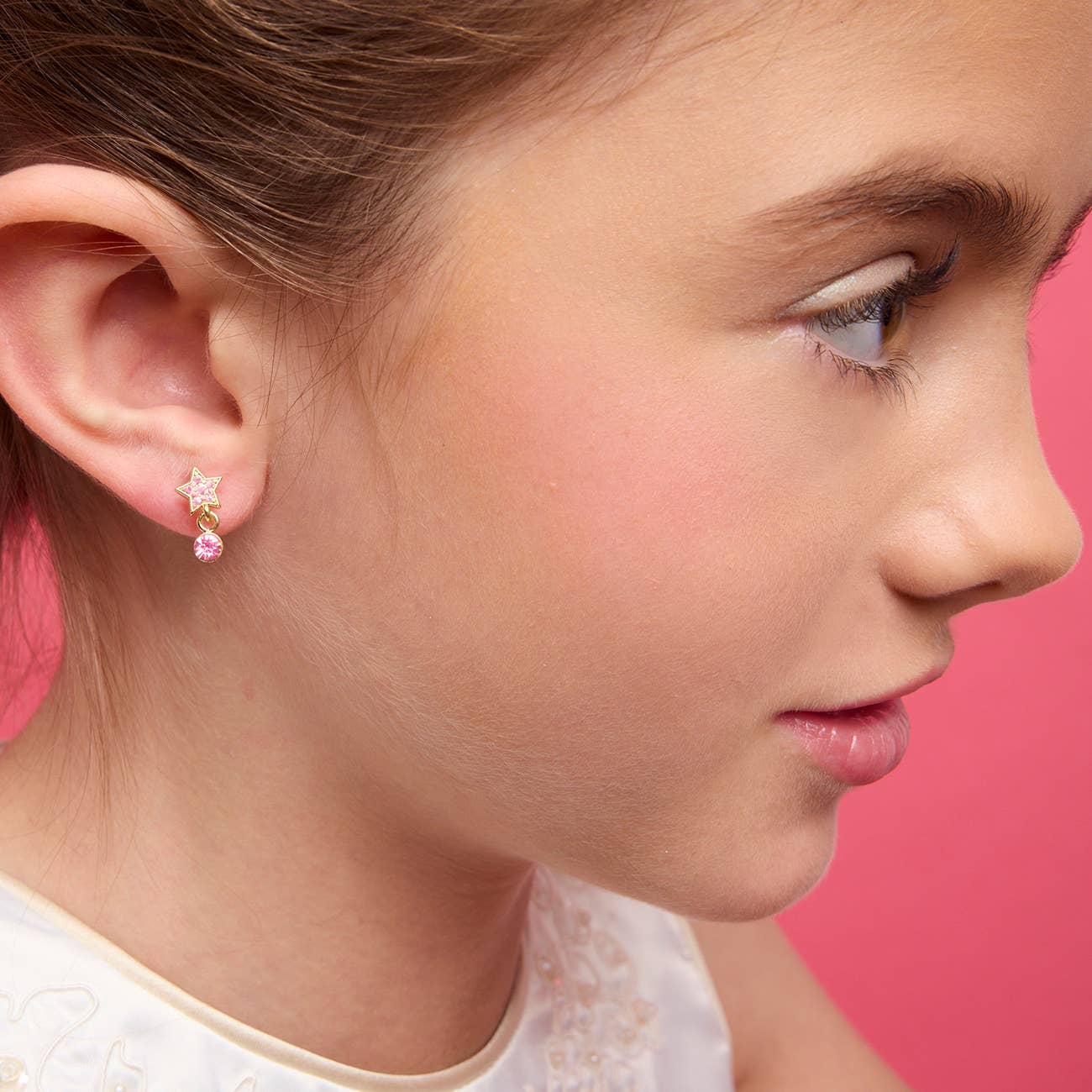 Little Luxe Drop Earrings | Star with Pink Cubic Zirconia