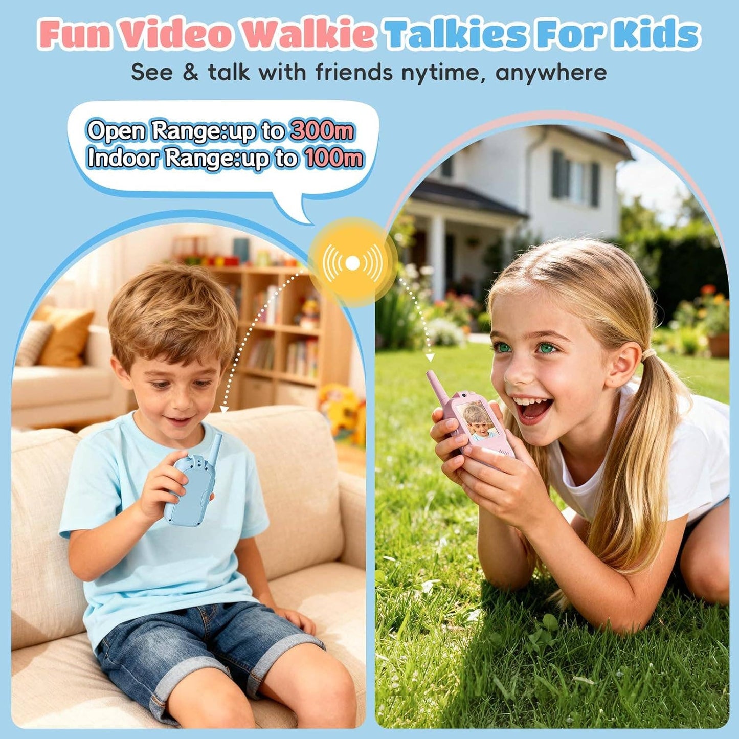 Kids Walkie Talkie Set with Long Range, Clear Sound, Flashli