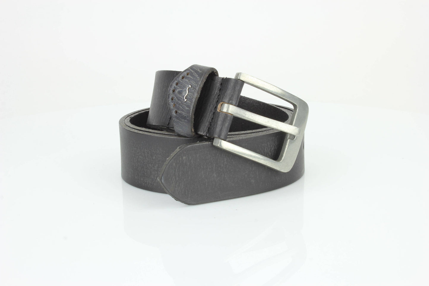 Grain Leather Belt w/ Western Loop & Metal Logo ABB 015