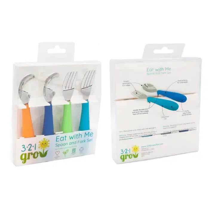 321 Grow Eat with Me Silicone Spoon and Fork Set - Midnight