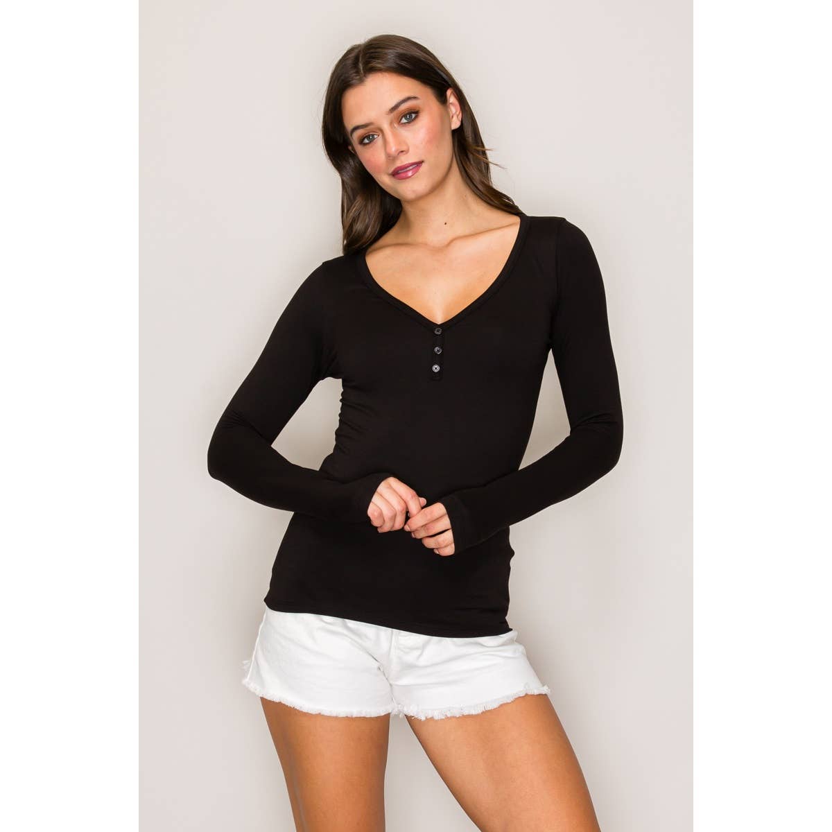 V-Neck Long Sleeve Henley