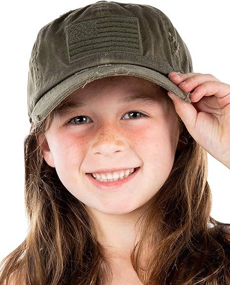 Kids Baseball Cap: American Flag - Olive (2-5)