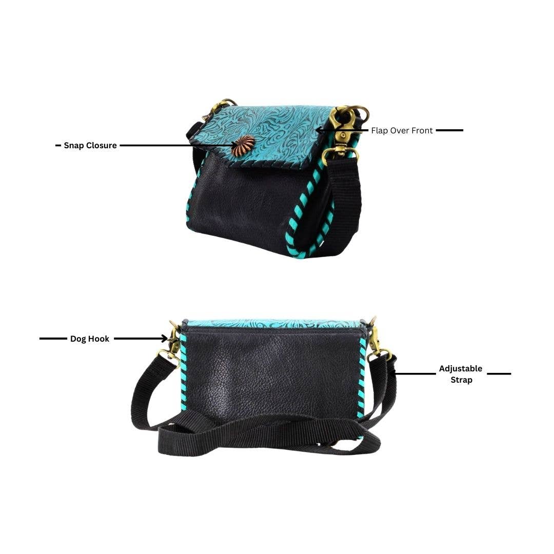 American Bison Tooled Turquoise Flap Over Clutch # AB 2409