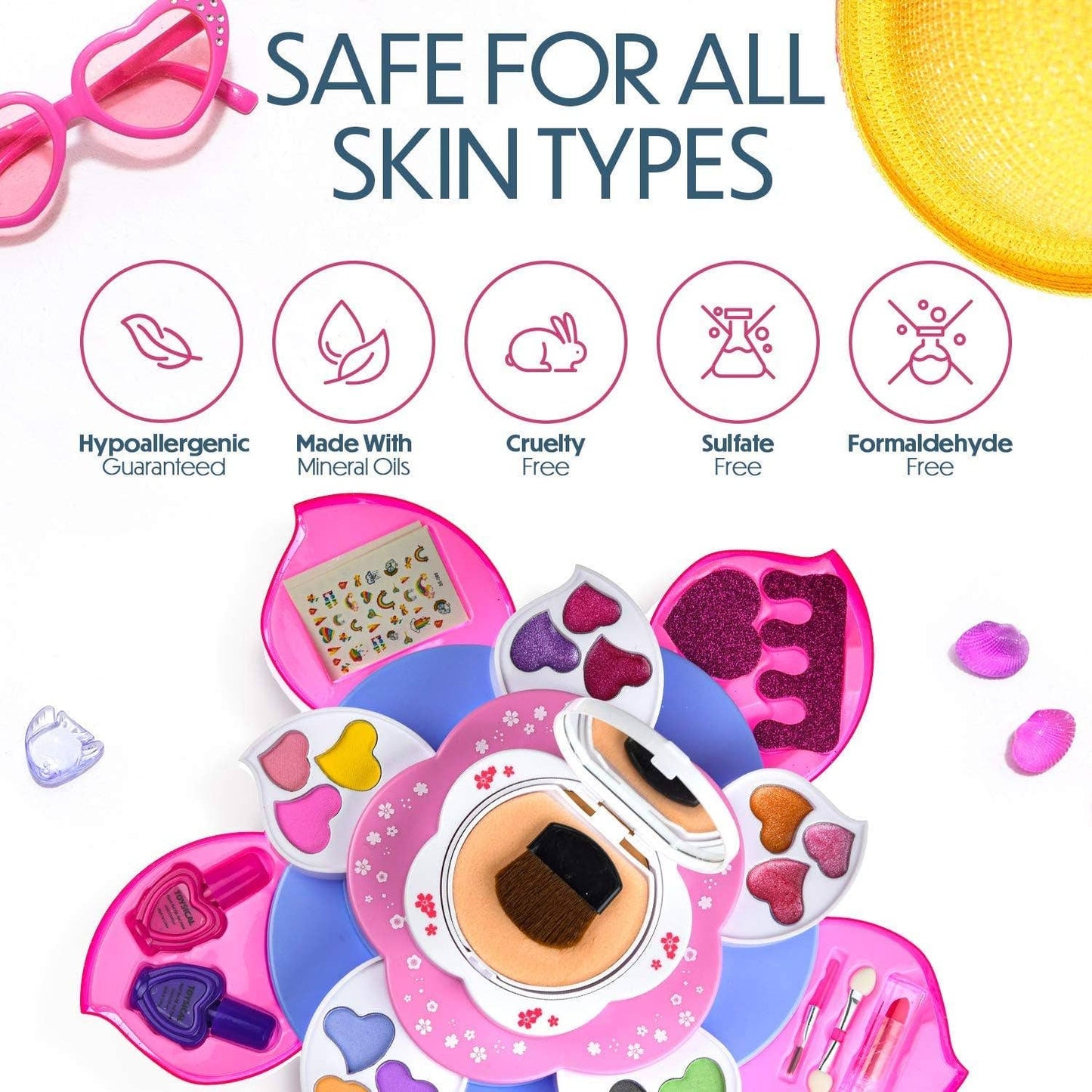 Kids Flower Shaped Washable Non Toxic Makeup Kit with Mirror