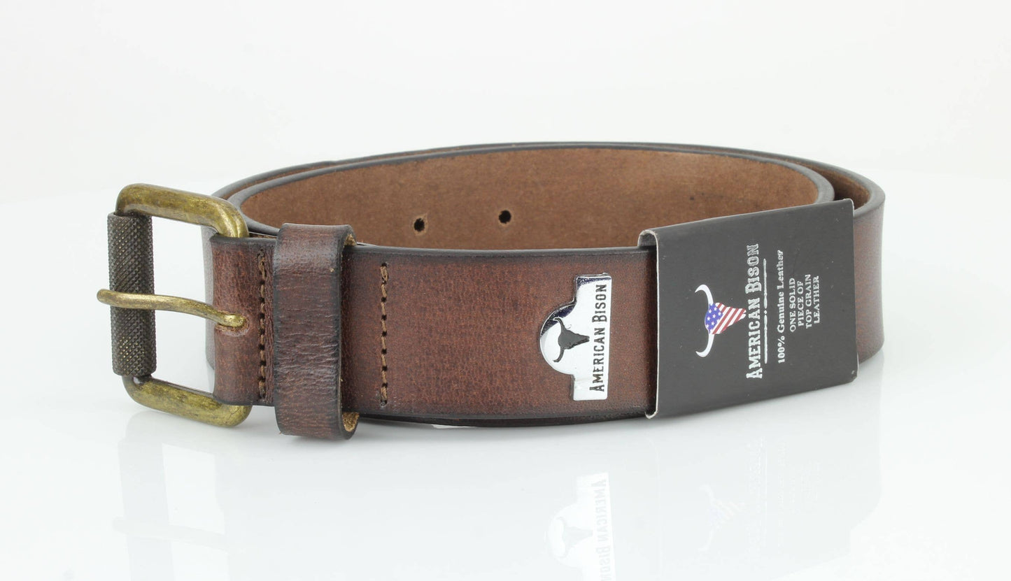 Full Grain Leather Belt with Bison Medallion ABB 007