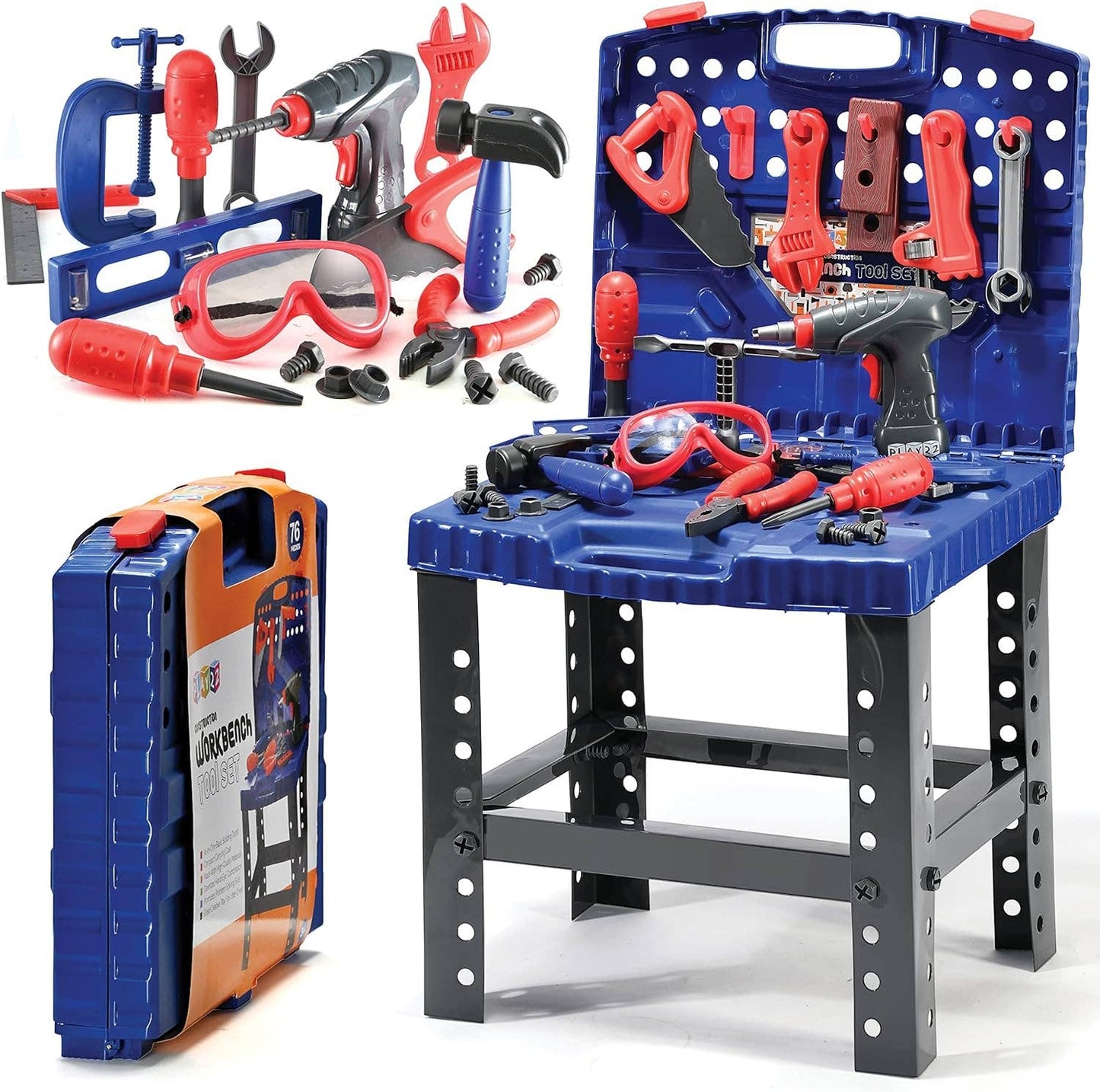 76 Pcs Kids Tool Bench Set, Foldable Toddler Tool Set