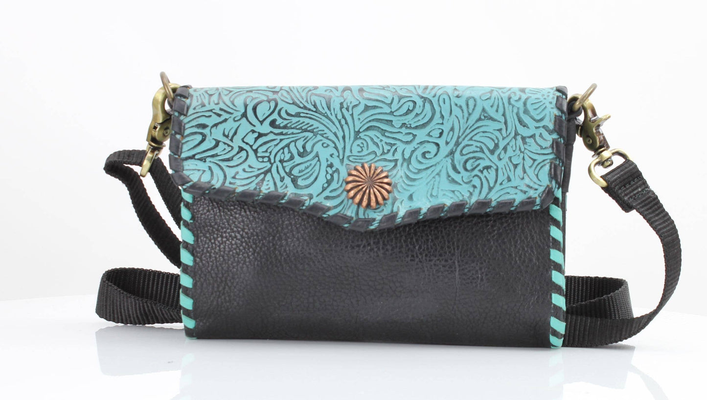 American Bison Tooled Turquoise Flap Over Clutch # AB 2409