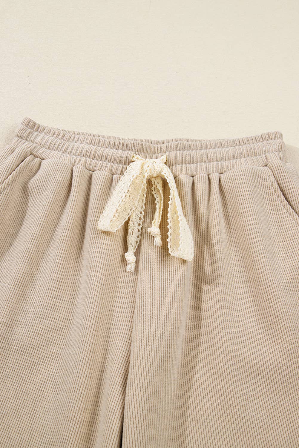Drawstring Pullover Hoodie and High Waist Pants Corduroy Set