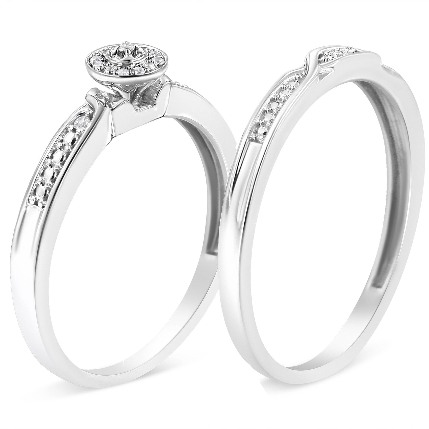Silver Diamond Frame Twist Shank Bridal Set Ring and Band