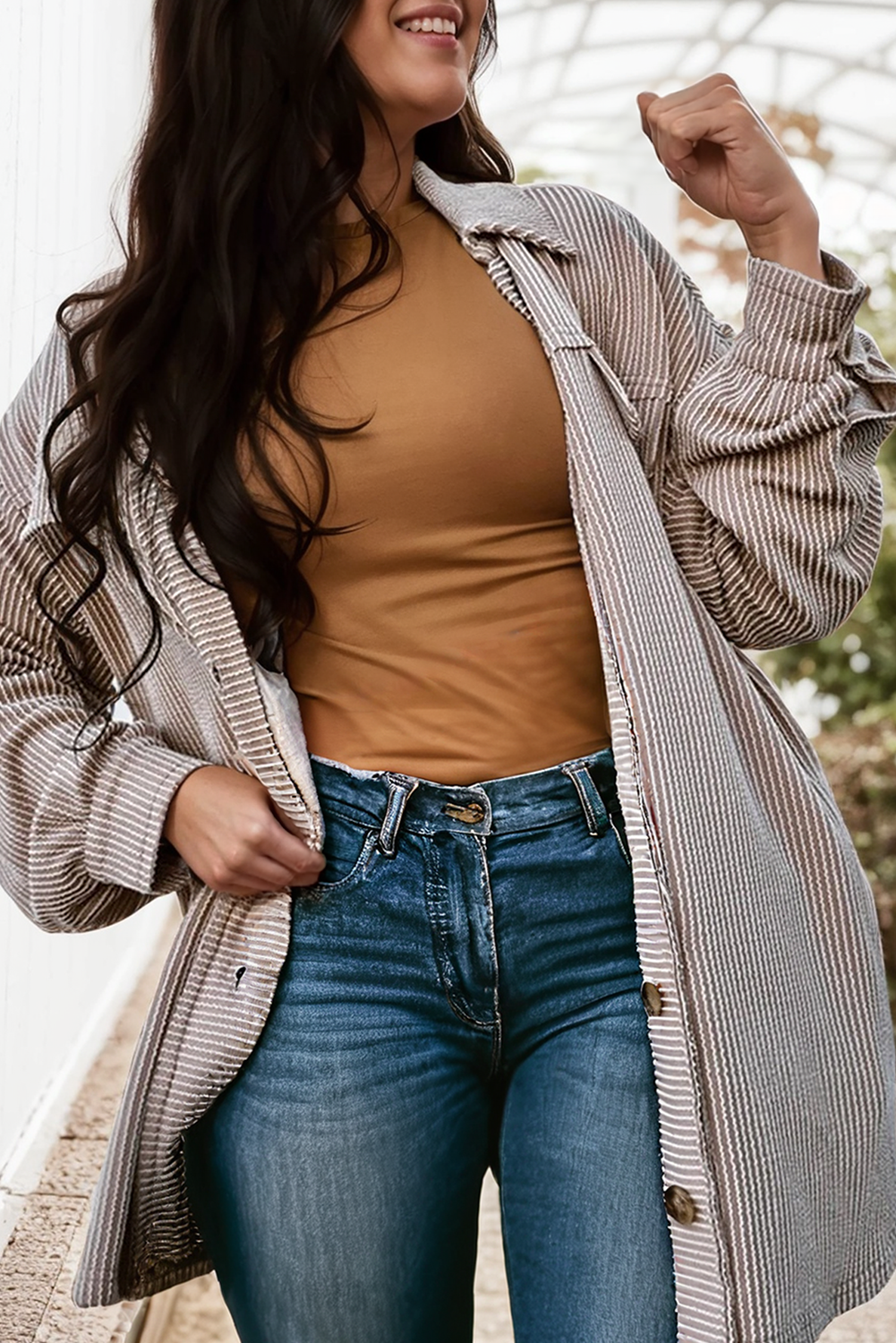 Plus Size Solid Corded Drop Shoulder Shacket
